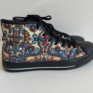 Artsy Unisex High Top Shoes Mens Size 8 Womens 9 Black Streetwear Festival Funky